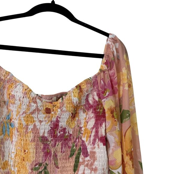 Flying Tomato Floral Smocked Romantic Puffed Dramatic Sleeve Blouse Size L - Picture 4 of 13